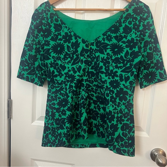 Boden Fleur Fitted Kelly Green and Navy Top/Blouse - Picture 8 of 10